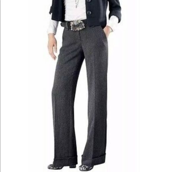 Cabi‎ Womens Size 8 Gray Herringbone Wide-Leg Trousers With Button & Zip Closure - Picture 1 of 12